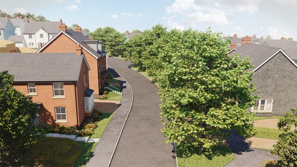 Computer generated image depicts The Camrose, The Wiston and The Kenfig housetypes at The Grove development, indicative only.